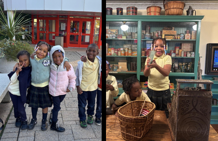kindergartners outside museum and inside store  